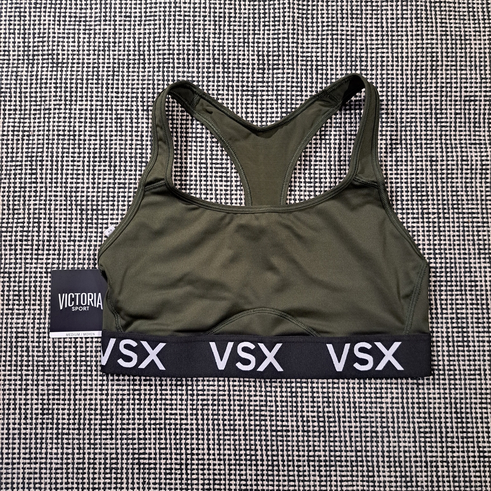 Victoria's Secret Olive Green VSX Racerback Sports Bra with Branded Band M